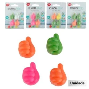 Gancho de Plástico 4 Pçs 2,5cm Joinha Color Atacado