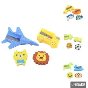 Kit Escolar 4 Peças Apontador e Borracha Sortidos Atacado