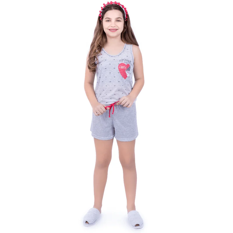 Pijama Cia do Corpo BDJ5269 Babydoll Regata Listrado Juvenil Atacado