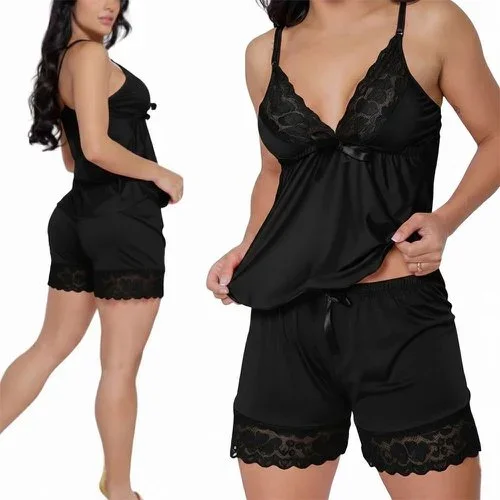 Pijama Baby Doll Feminino De Alça Com Renda Sem Bojo Atacado para Revenda