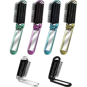 Escova de Cabelo Dobrável com Espelho Cor Aleatória - Unidade Atacado para Revenda