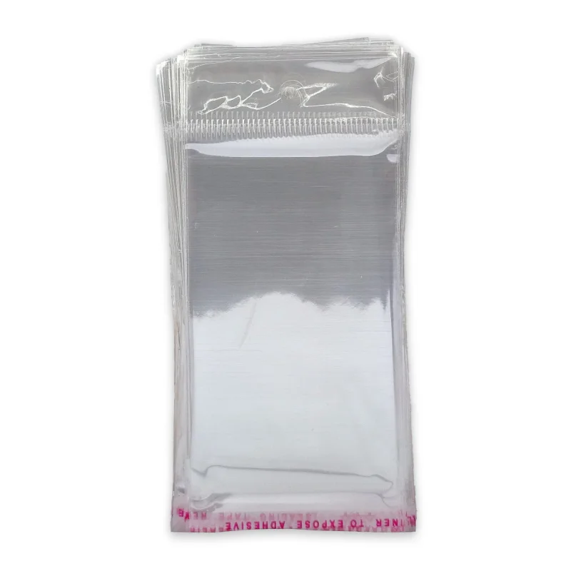 Saco Plástico Transparente com Cola e Com Furo - 5x8 cm - Pacote com 100 unidades Atacado para Revenda