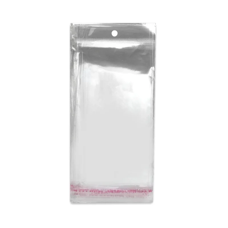 Saco Plástico Transparente com Cola e Com Furo - 5x15 cm - Pacote com 100 unidades Atacado para Revenda